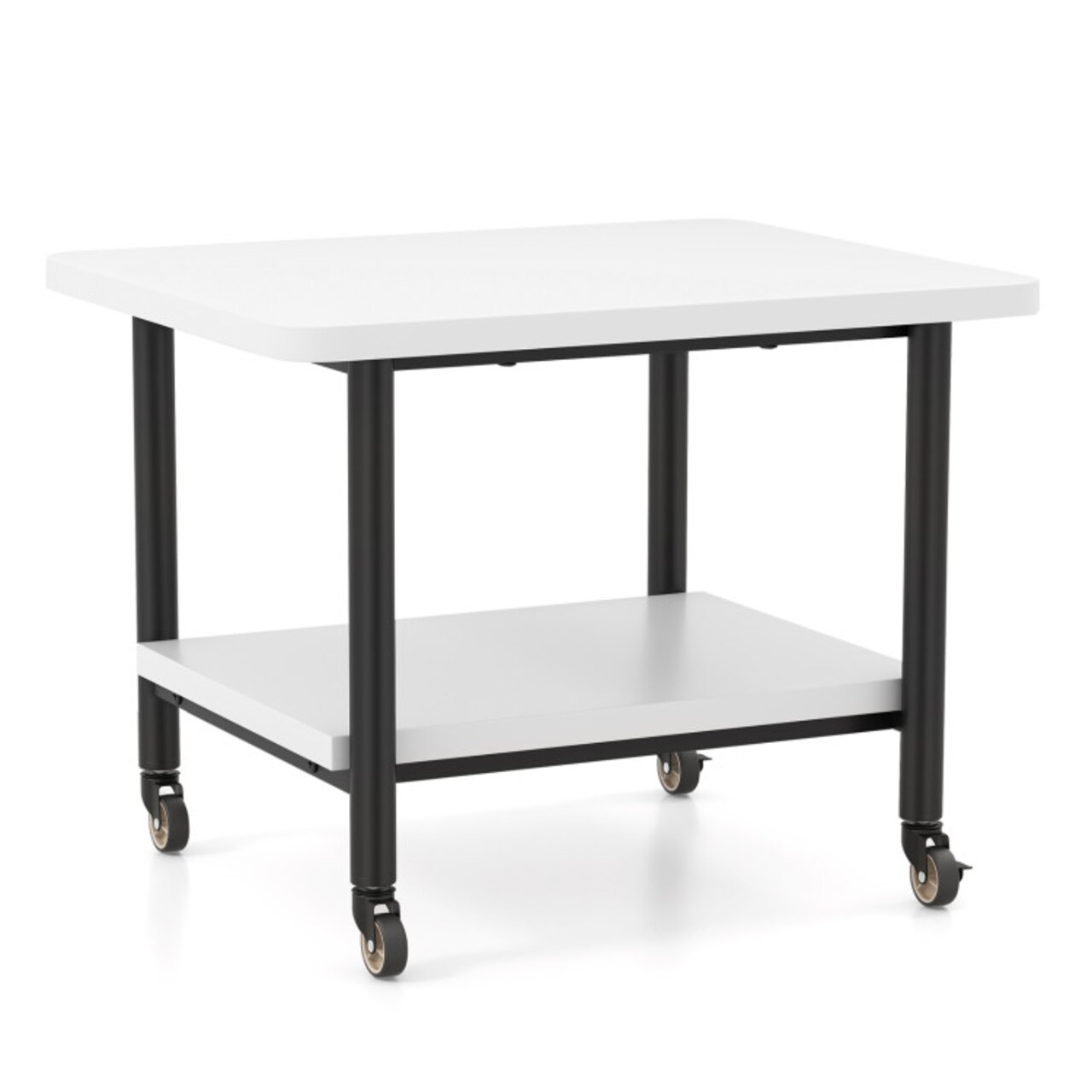 Printer Stand 2 Tier Under Desk Printer Table Rolling Cart with Storage Shelf Metal Frame Home Office